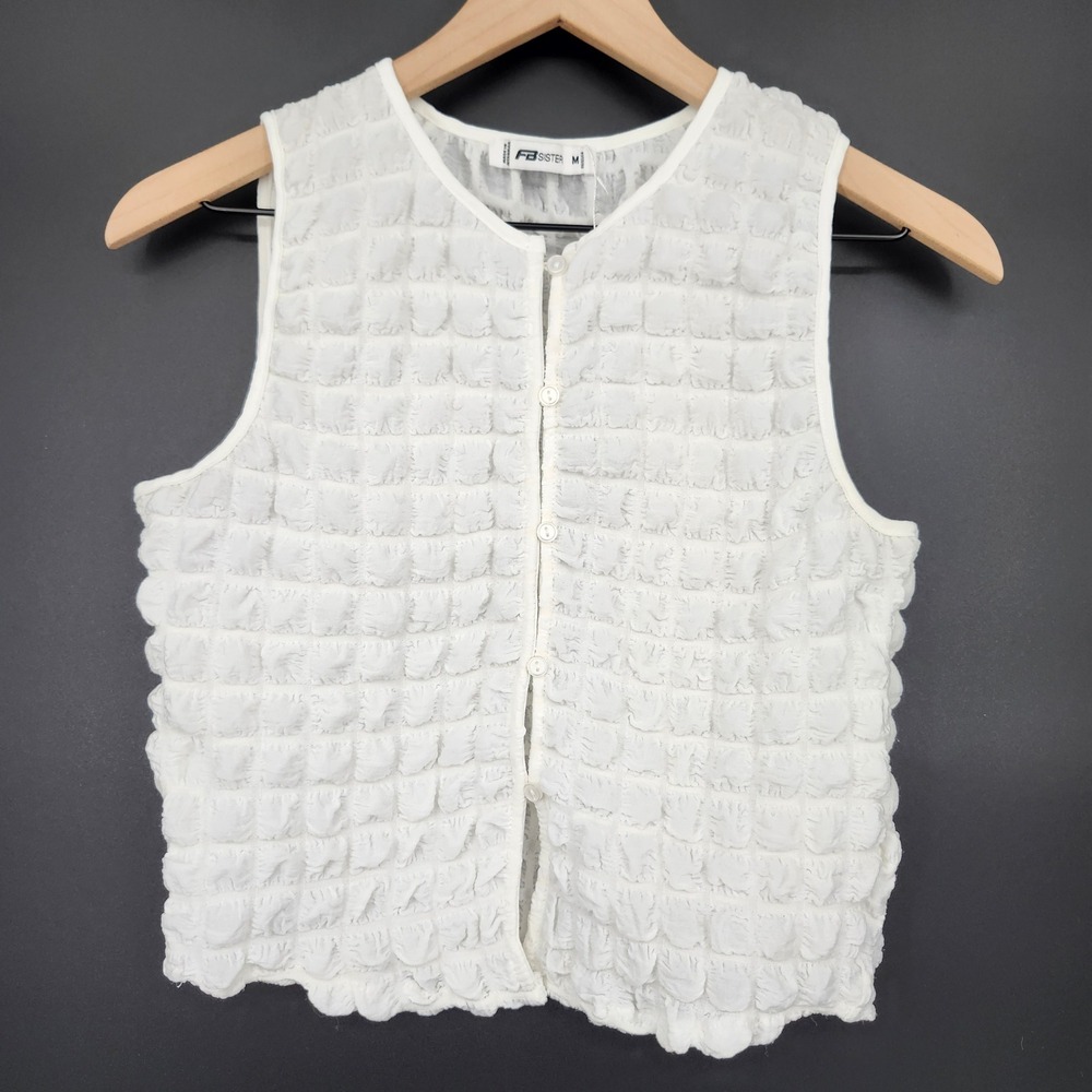 FB Sister Womens Bubble Top Size M White Sleeveless Rave‎ Festival Eclectic